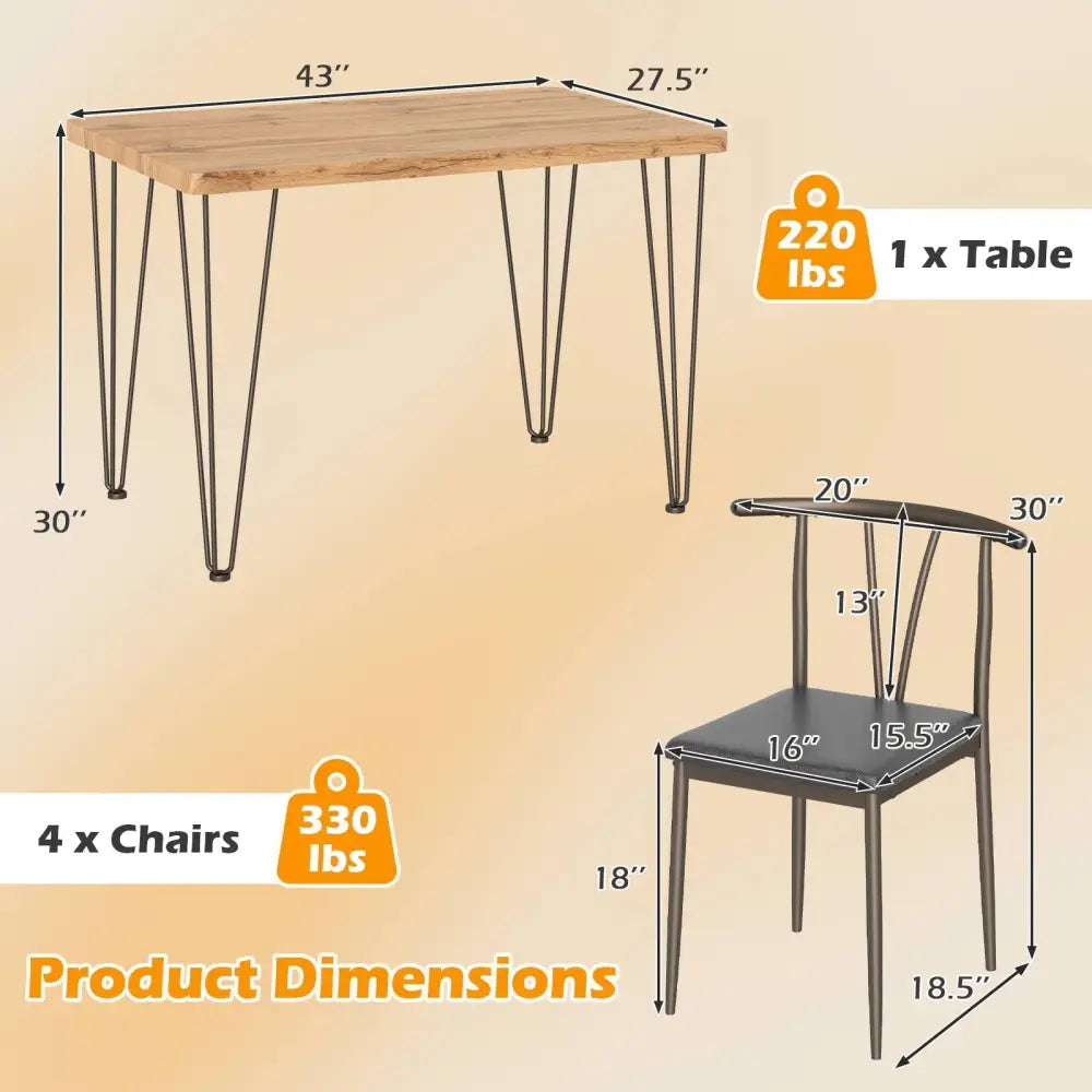 5-Piece Space-saving Dining Table Set Industrial Rectangular Kitchen Table and 4 Armless Chairs-Black Costway