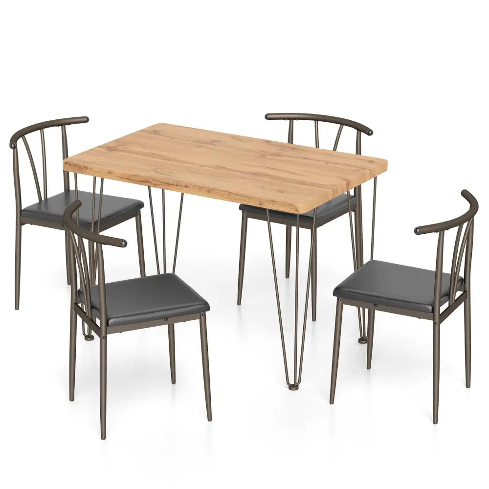 5-Piece Space-saving Dining Table Set Industrial Rectangular Kitchen Table and 4 Armless Chairs-Black - Black - Dining