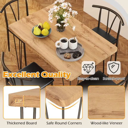 5-Piece Space-saving Dining Table Set Industrial Rectangular Kitchen Table and 4 Armless Chairs-Black Costway