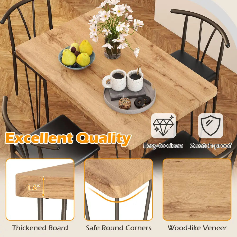5-Piece Space-saving Dining Table Set Industrial Rectangular Kitchen Table and 4 Armless Chairs-Black Costway