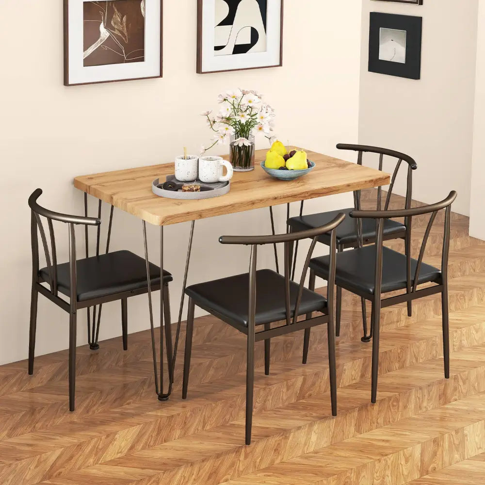 5-Piece Space-saving Dining Table Set Industrial Rectangular Kitchen Table and 4 Armless Chairs-Black Costway