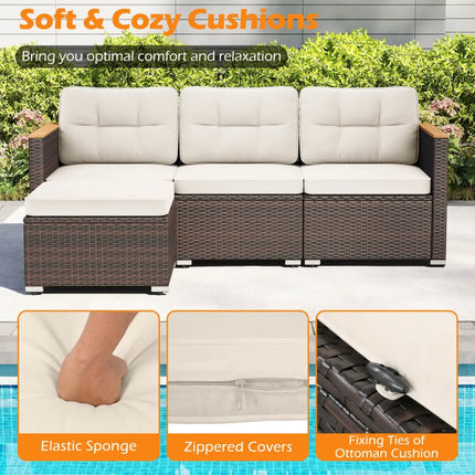 5-Piece Wicker Conversation Set Rattan Set with Cushions and Coffee Table-White - White - Patio Conversation Sets