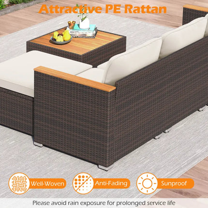 5-Piece Wicker Conversation Set Rattan Set with Cushions and Coffee Table-White - White - Patio Conversation Sets