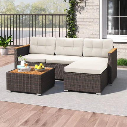 5-Piece Wicker Conversation Set Rattan Set with Cushions and Coffee Table-White - White - Patio Conversation Sets