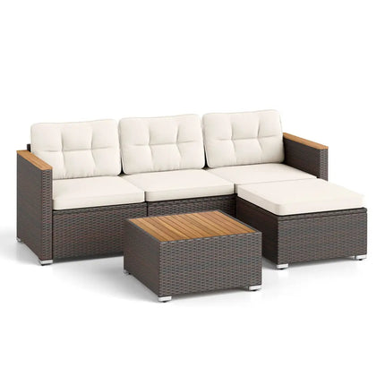 5-Piece Wicker Conversation Set Rattan Set with Cushions and Coffee Table-White - White - Patio Conversation Sets