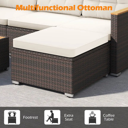 5-Piece Wicker Conversation Set Rattan Set with Cushions and Coffee Table-White - White - Patio Conversation Sets