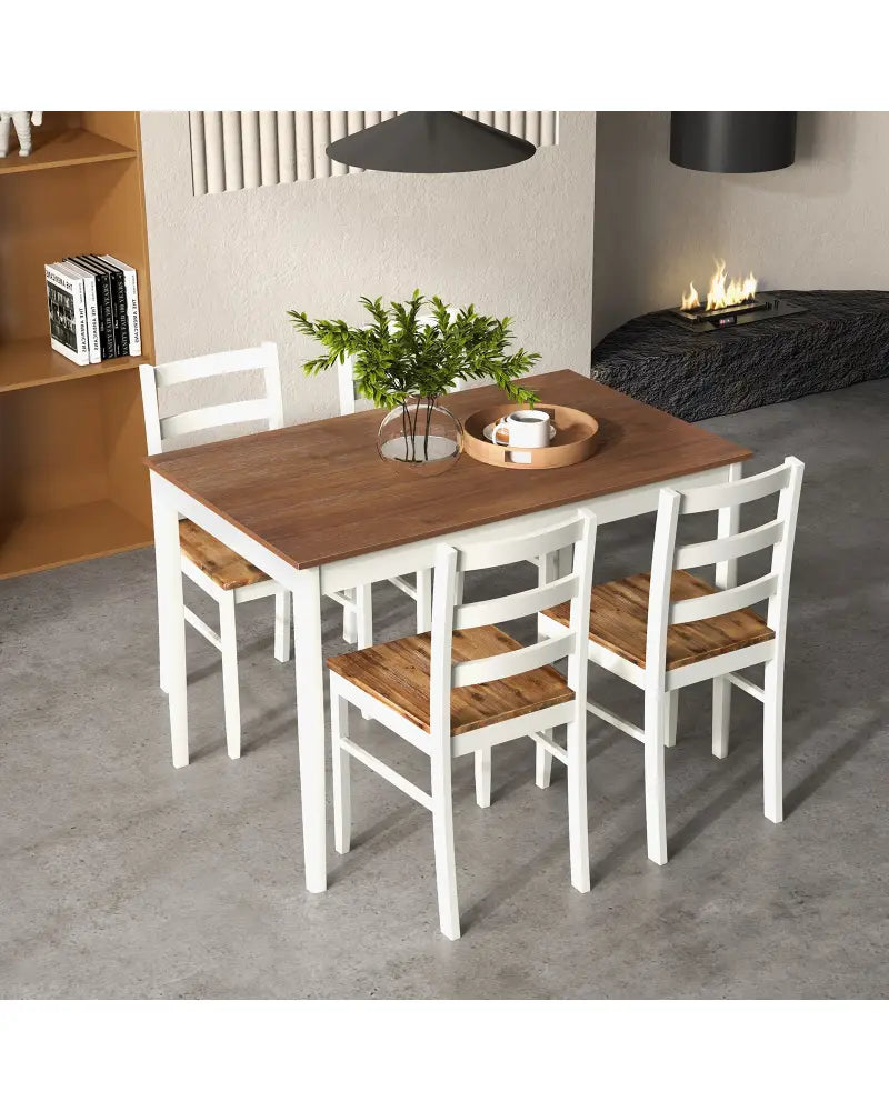 5-Piece Wooden Dining Set with Rectangular Table and 4 Chairs-Coffee and White - Coffee - Dining Room Sets