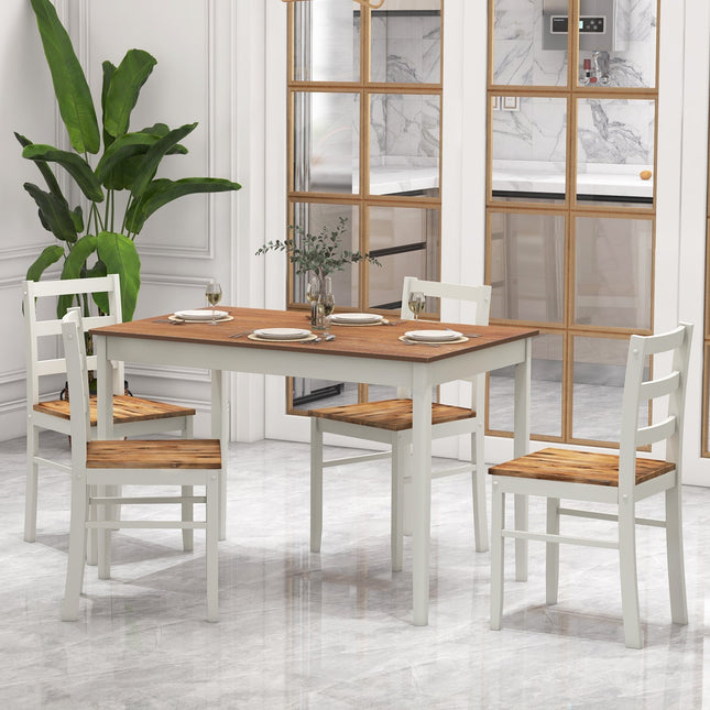 5-Piece Wooden Dining Set with Rectangular Table and 4 Chairs-Coffee and White Costway