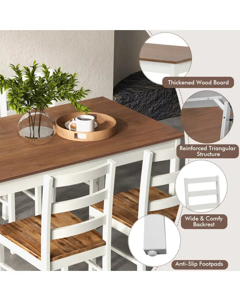 5-Piece Wooden Dining Set with Rectangular Table and 4 Chairs-Coffee and White - Coffee - Dining Room Sets