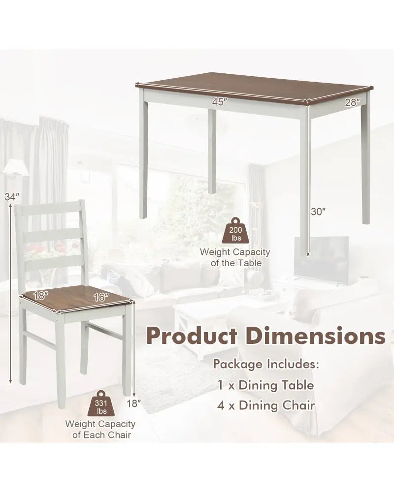 5-Piece Wooden Dining Set with Rectangular Table and 4 Chairs-Coffee and White - Coffee - Dining Room Sets