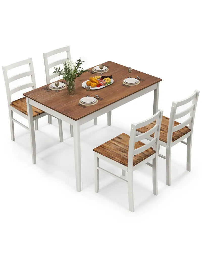 5-Piece Wooden Dining Set with Rectangular Table and 4 Chairs-Coffee and White - Coffee - Dining Room Sets