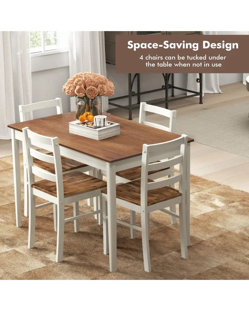 5-Piece Wooden Dining Set with Rectangular Table and 4 Chairs-Coffee and White - Coffee - Dining Room Sets