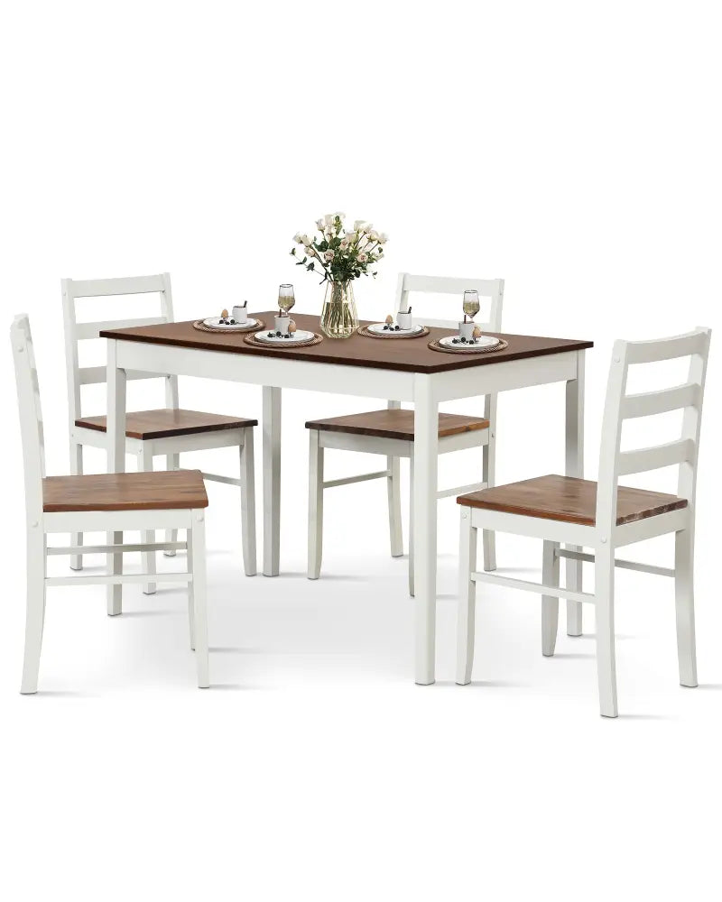 5-Piece Wooden Dining Set with Rectangular Table and 4 Chairs-Coffee and White - Coffee - Dining Room Sets