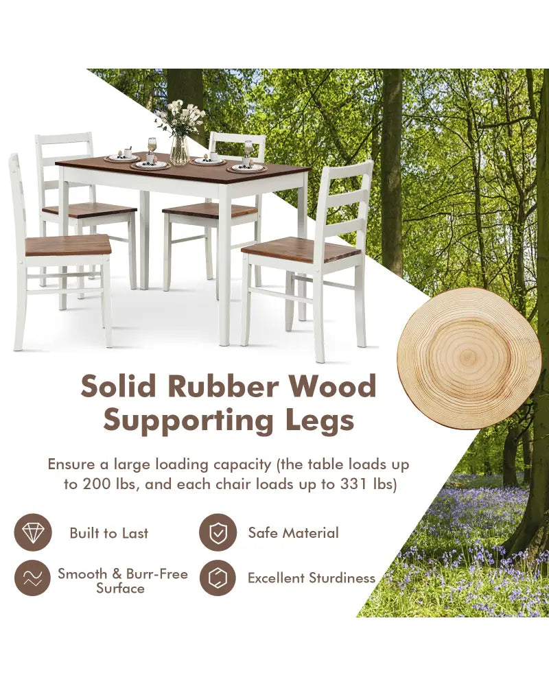 5-Piece Wooden Dining Set with Rectangular Table and 4 Chairs-Coffee and White - Coffee - Dining Room Sets