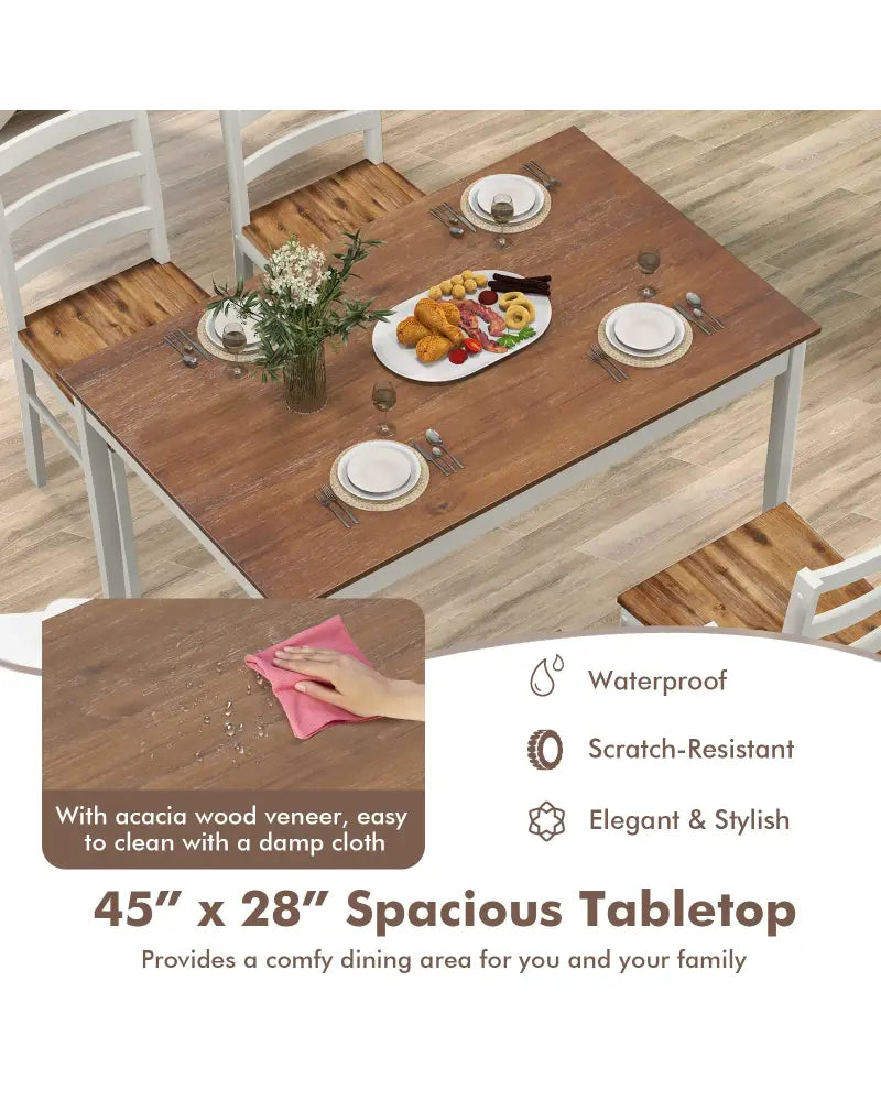 5-Piece Wooden Dining Set with Rectangular Table and 4 Chairs-Coffee and White - Coffee - Dining Room Sets