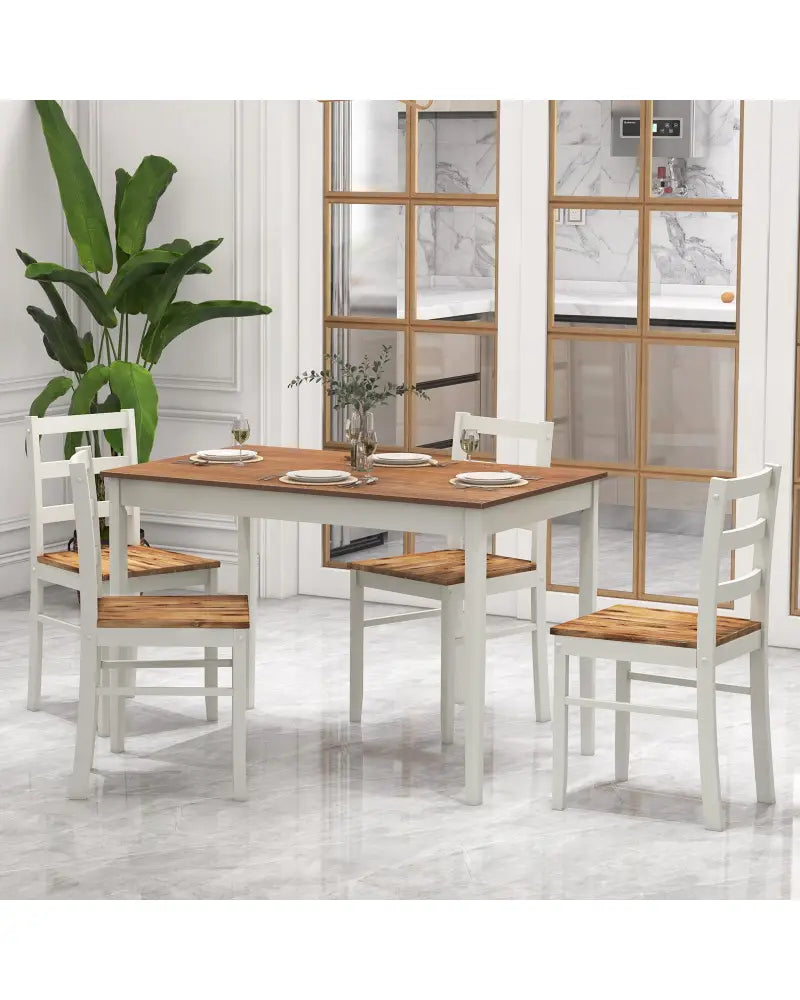5-Piece Wooden Dining Set with Rectangular Table and 4 Chairs-Coffee and White - Coffee - Dining Room Sets
