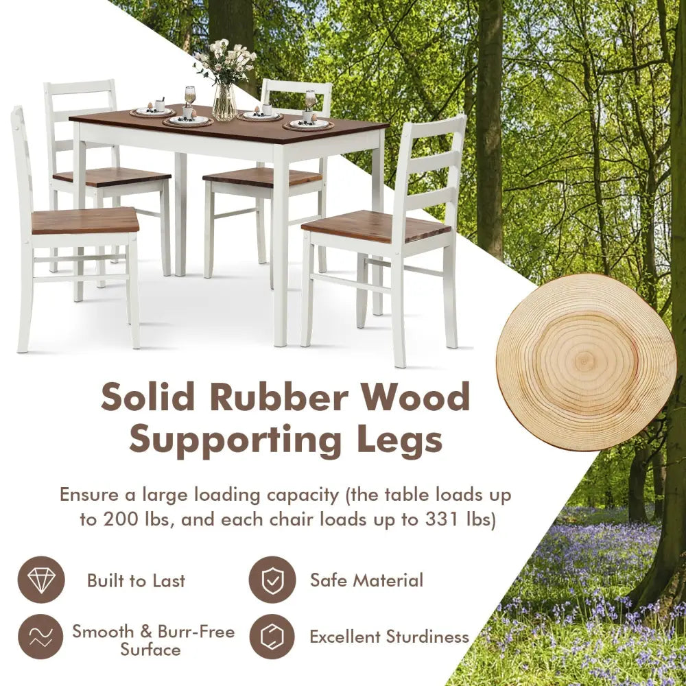 5-Piece Wooden Dining Set with Rectangular Table and 4 Chairs-Coffee and White Costway