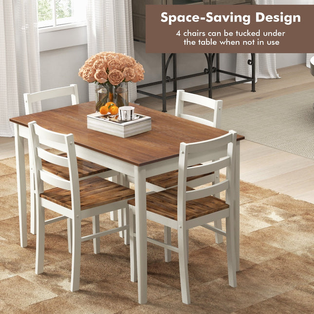 5-Piece Wooden Dining Set with Rectangular Table and 4 Chairs-Coffee and White Costway