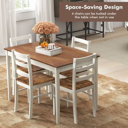 5-Piece Wooden Dining Set with Rectangular Table and 4 Chairs-Coffee and White Costway