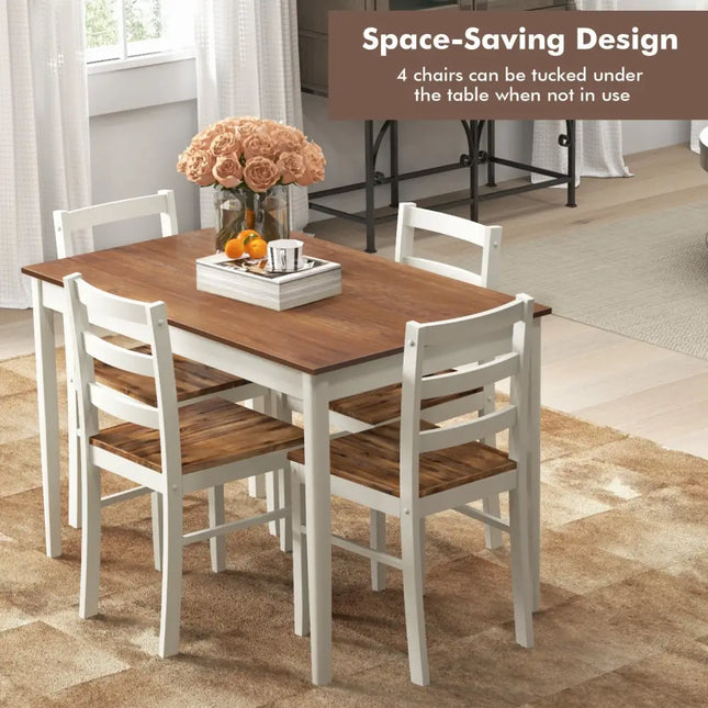 5-Piece Wooden Dining Set with Rectangular Table and 4 Chairs-Coffee and White Costway