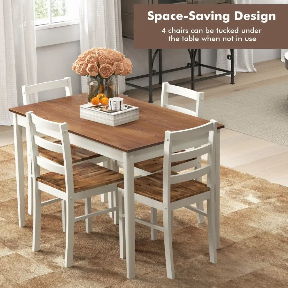 5-Piece Wooden Dining Set with Rectangular Table and 4 Chairs-Coffee and White Costway