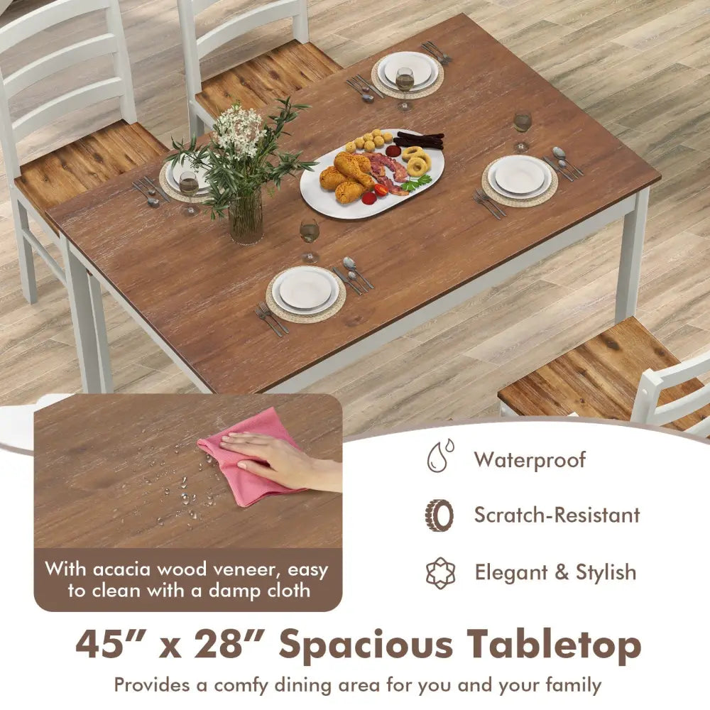5-Piece Wooden Dining Set with Rectangular Table and 4 Chairs-Coffee and White Costway