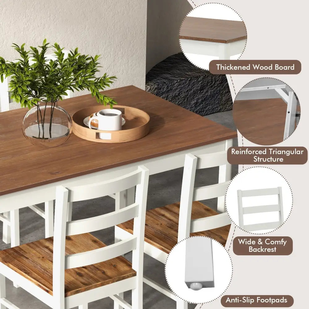 5-Piece Wooden Dining Set with Rectangular Table and 4 Chairs-Coffee and White Costway
