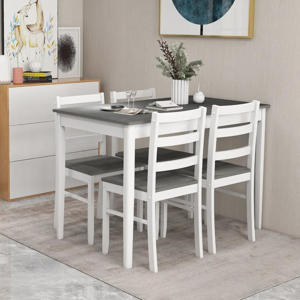 5-Piece Wooden Dining Set with Rectangular Table and 4 Chairs-Gray Costway