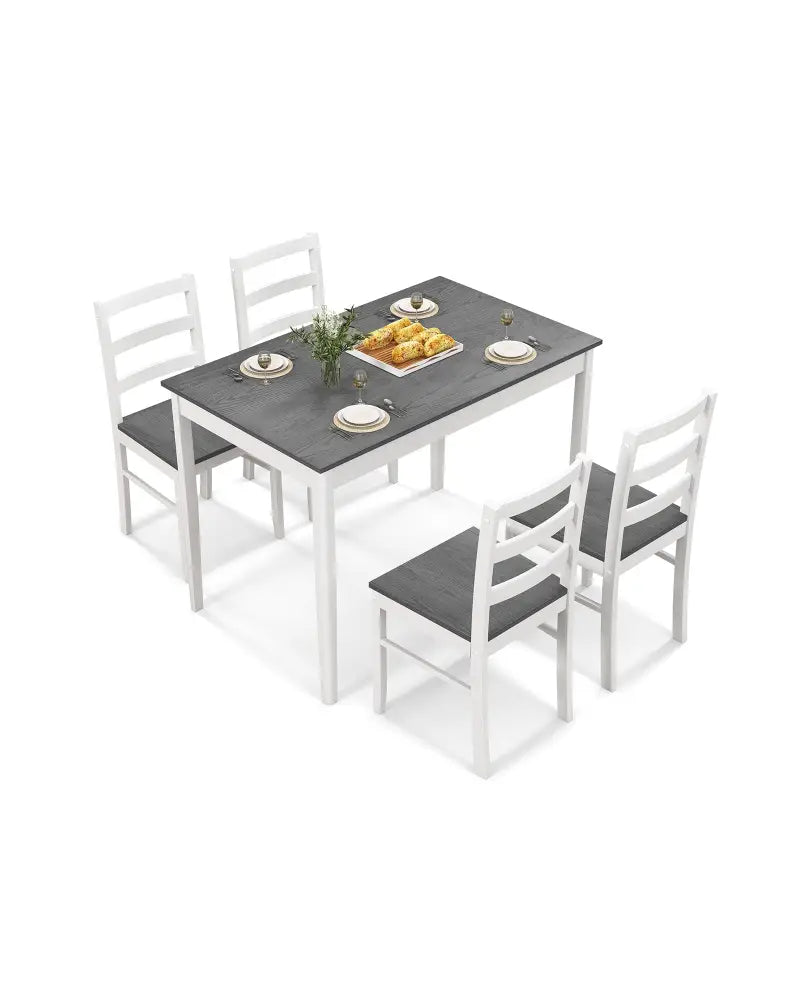 5-Piece Wooden Dining Set with Rectangular Table and 4 Chairs-Gray - Gray - Dining Room Sets