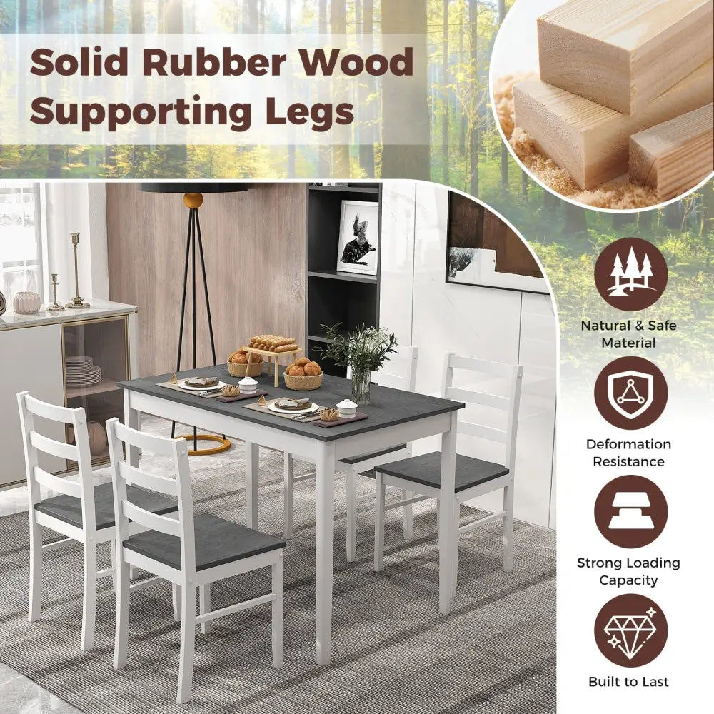 5-Piece Wooden Dining Set with Rectangular Table and 4 Chairs-Gray Costway