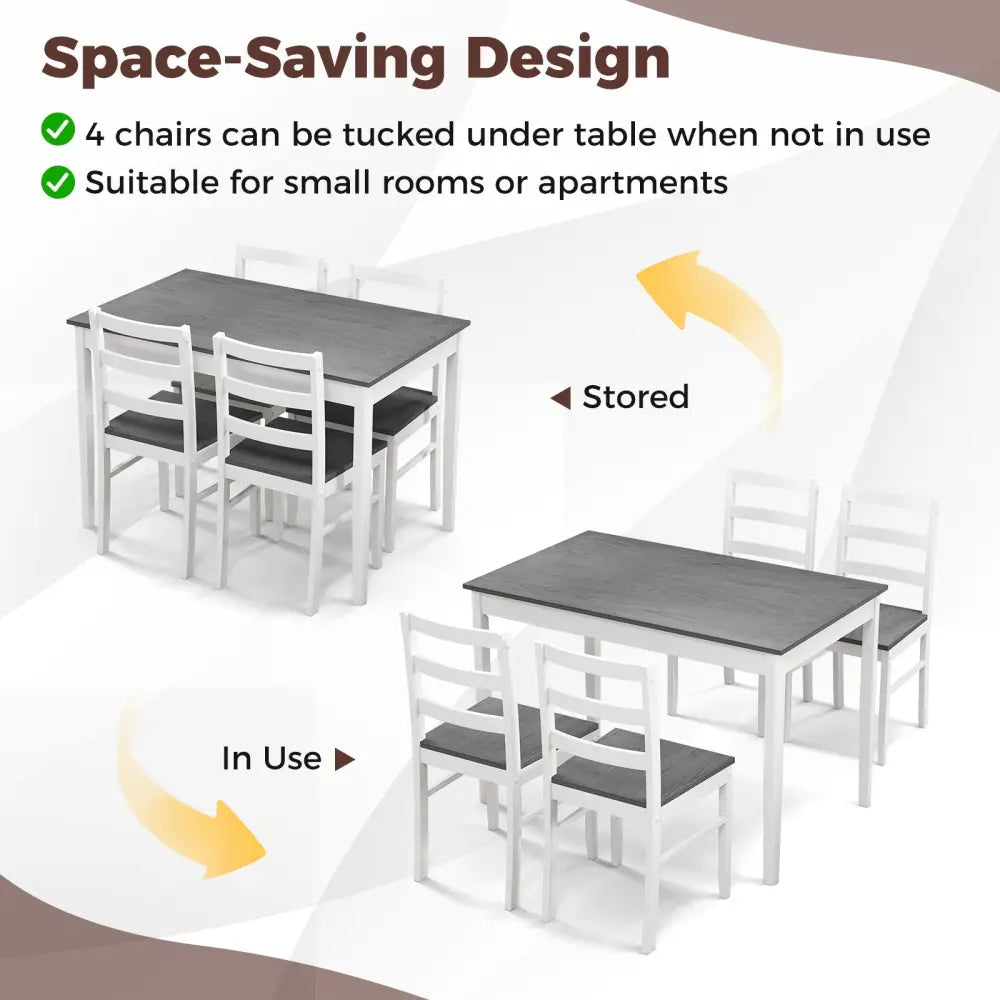 5-Piece Wooden Dining Set with Rectangular Table and 4 Chairs-Gray Costway