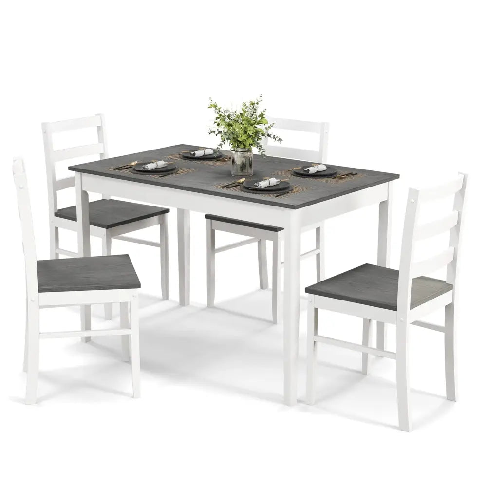 5-Piece Wooden Dining Set with Rectangular Table and 4 Chairs-Gray Costway