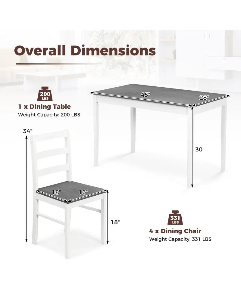 5-Piece Wooden Dining Set with Rectangular Table and 4 Chairs-Gray - Gray - Dining Room Sets