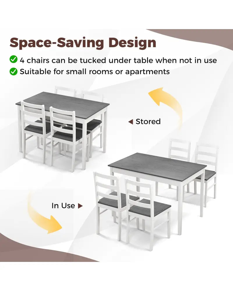 5-Piece Wooden Dining Set with Rectangular Table and 4 Chairs-Gray - Gray - Dining Room Sets