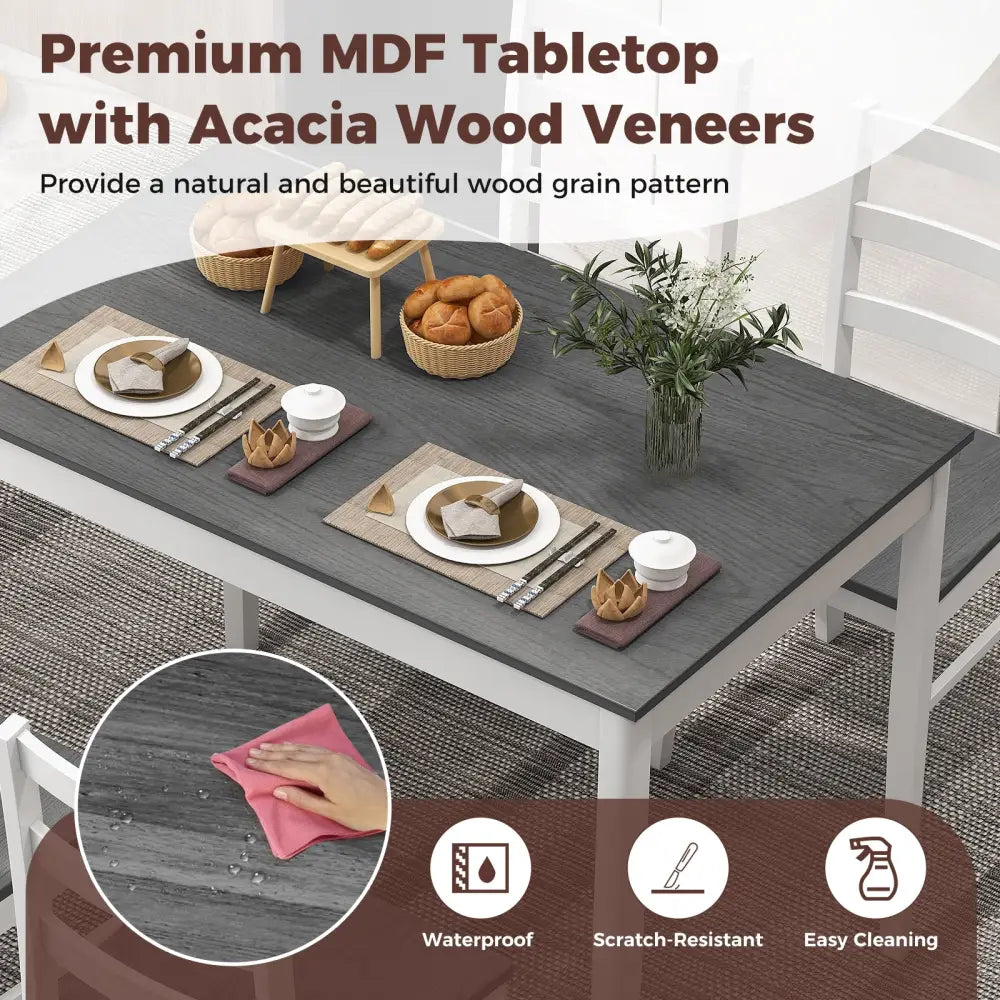 5-Piece Wooden Dining Set with Rectangular Table and 4 Chairs-Gray Costway