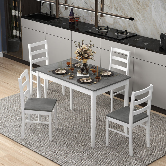5-Piece Wooden Dining Set with Rectangular Table and 4 Chairs-Gray Costway