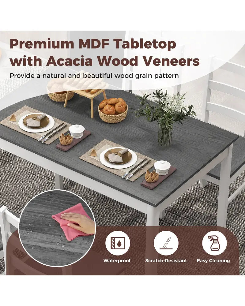 5-Piece Wooden Dining Set with Rectangular Table and 4 Chairs-Gray - Gray - Dining Room Sets