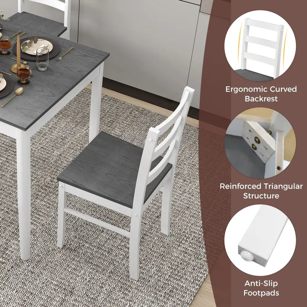 5-Piece Wooden Dining Set with Rectangular Table and 4 Chairs-Gray Costway