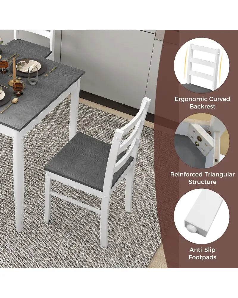 5-Piece Wooden Dining Set with Rectangular Table and 4 Chairs-Gray - Gray - Dining Room Sets