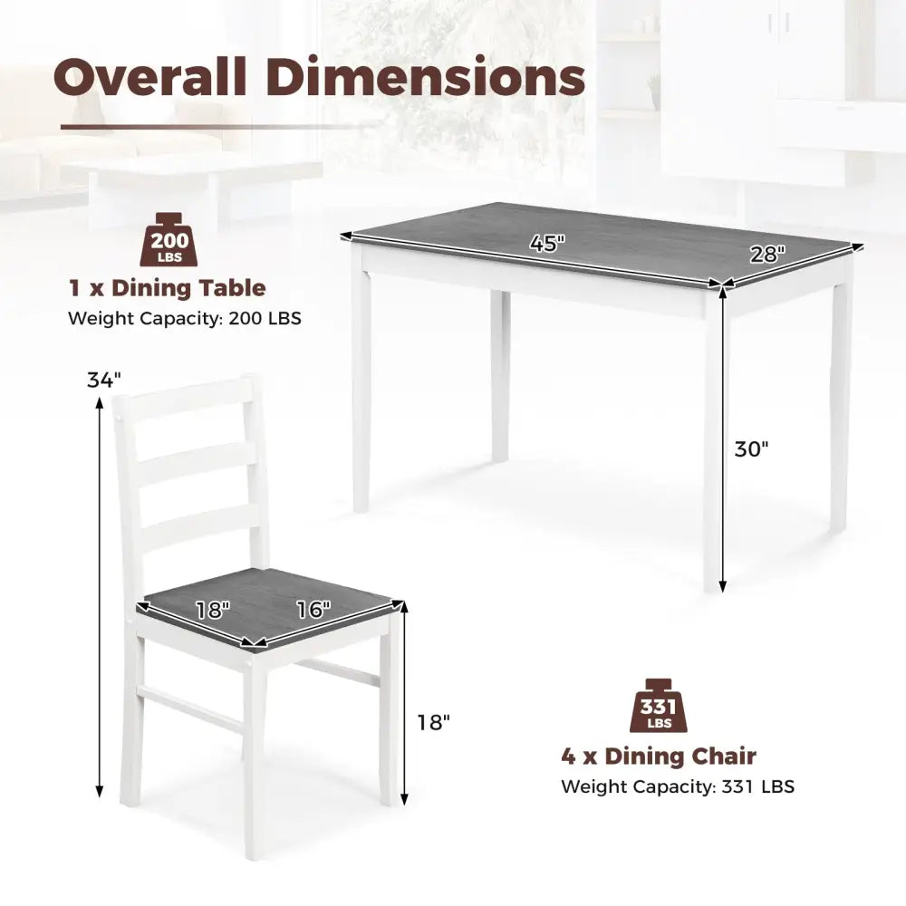 5-Piece Wooden Dining Set with Rectangular Table and 4 Chairs-Gray Costway