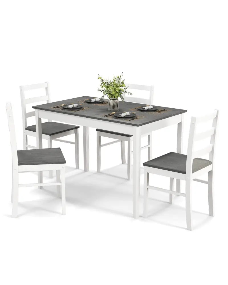 5-Piece Wooden Dining Set with Rectangular Table and 4 Chairs-Gray - Gray - Dining Room Sets