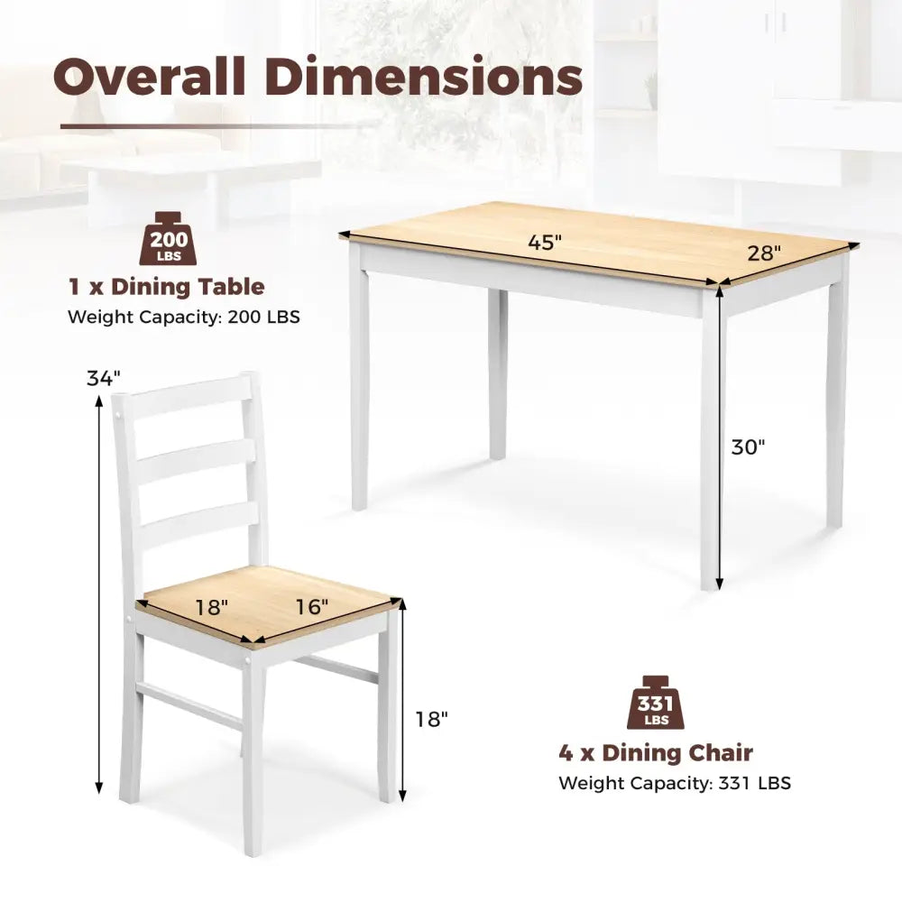 5-Piece Wooden Dining Set with Rectangular Table and 4 Chairs-Natural Costway