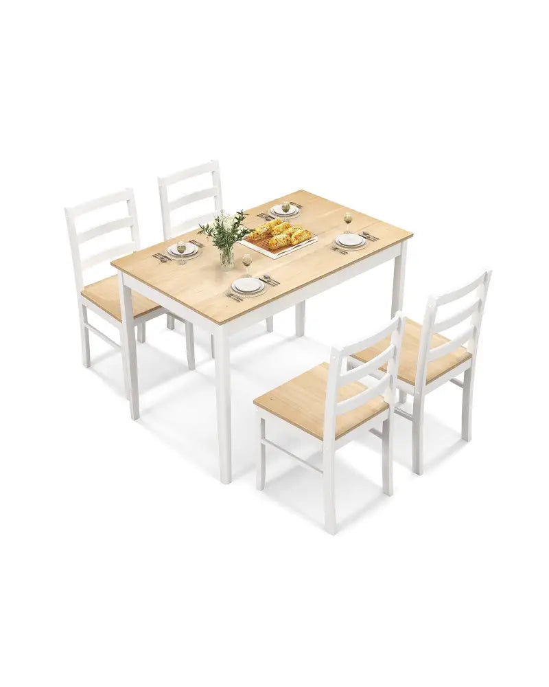 5-Piece Wooden Dining Set with Rectangular Table and 4 Chairs-Natural - Natural - Dining Room Sets