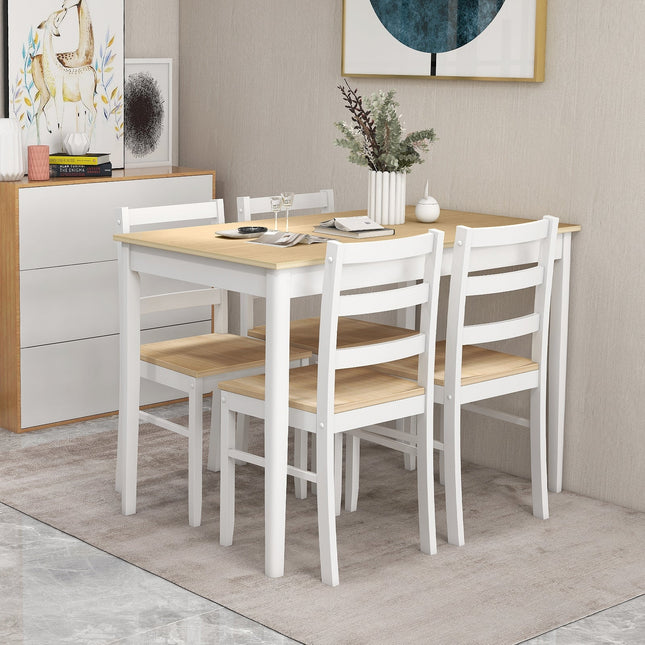 5-Piece Wooden Dining Set with Rectangular Table and 4 Chairs-Natural Costway