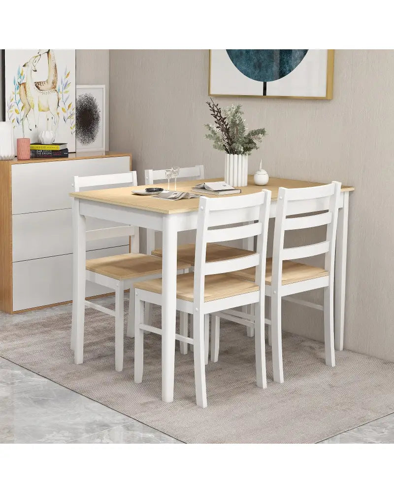 5-Piece Wooden Dining Set with Rectangular Table and 4 Chairs-Natural - Natural - Dining Room Sets