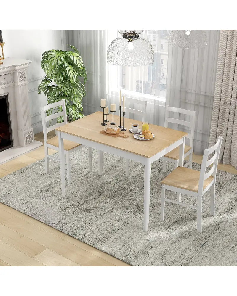 5-Piece Wooden Dining Set with Rectangular Table and 4 Chairs-Natural - Natural - Dining Room Sets