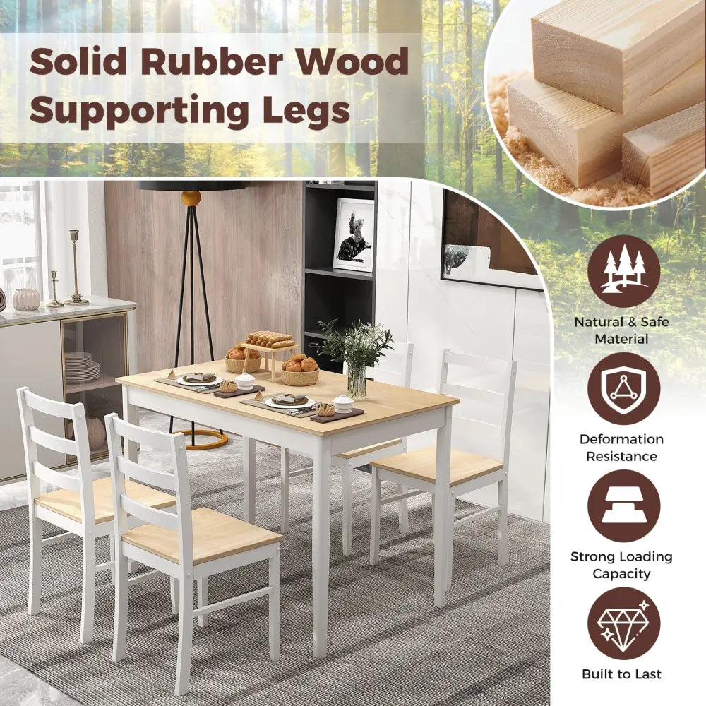 5-Piece Wooden Dining Set with Rectangular Table and 4 Chairs-Natural Costway