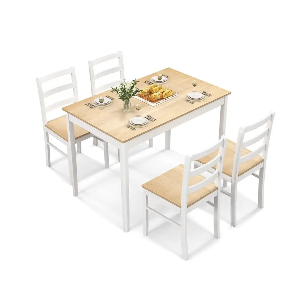 5-Piece Wooden Dining Set with Rectangular Table and 4 Chairs-Natural Costway