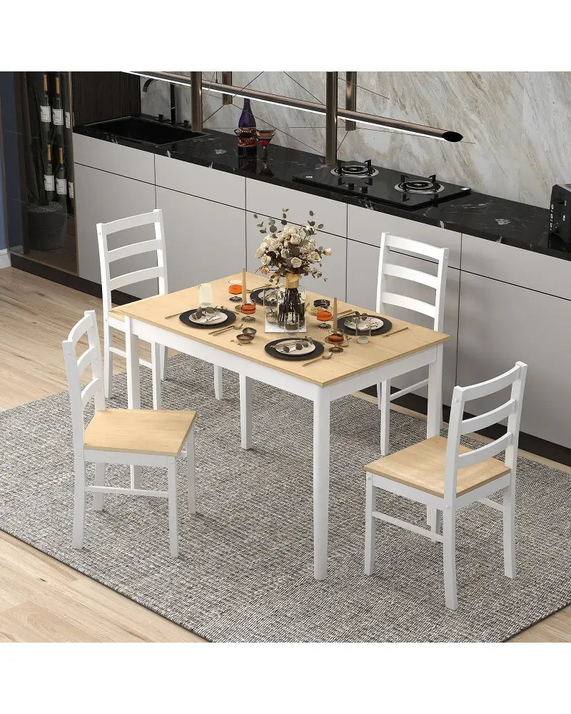5-Piece Wooden Dining Set with Rectangular Table and 4 Chairs-Natural - Natural - Dining Room Sets
