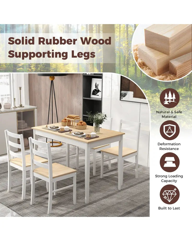 5-Piece Wooden Dining Set with Rectangular Table and 4 Chairs-Natural - Natural - Dining Room Sets